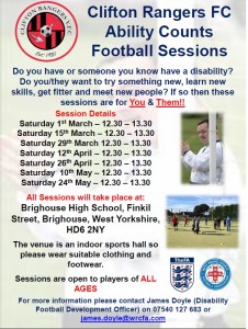 Clifton Rangers Disability Session Flyer